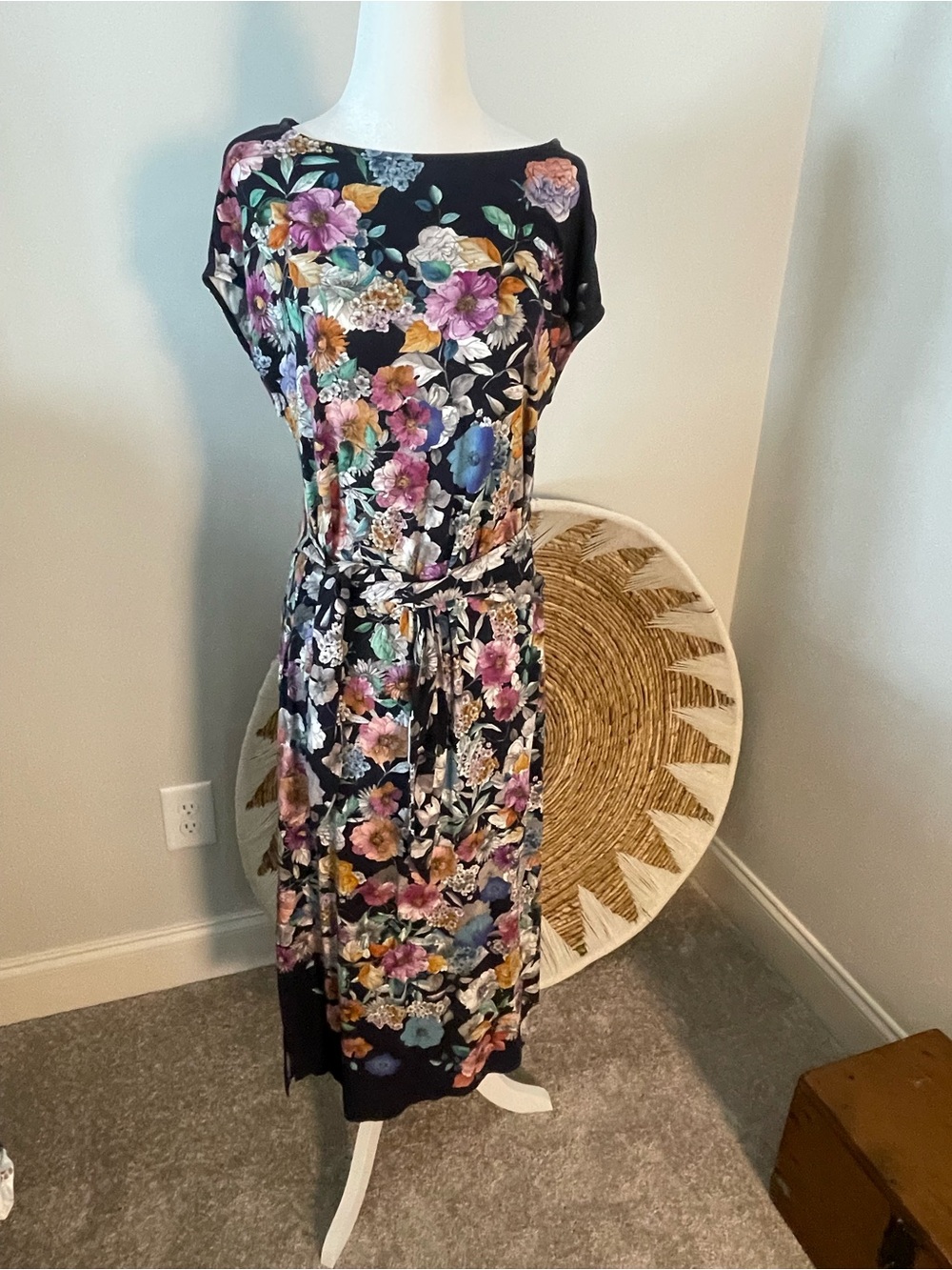 Johnny Was Navy Floral Maxi Dress with Multi-Color Blooms